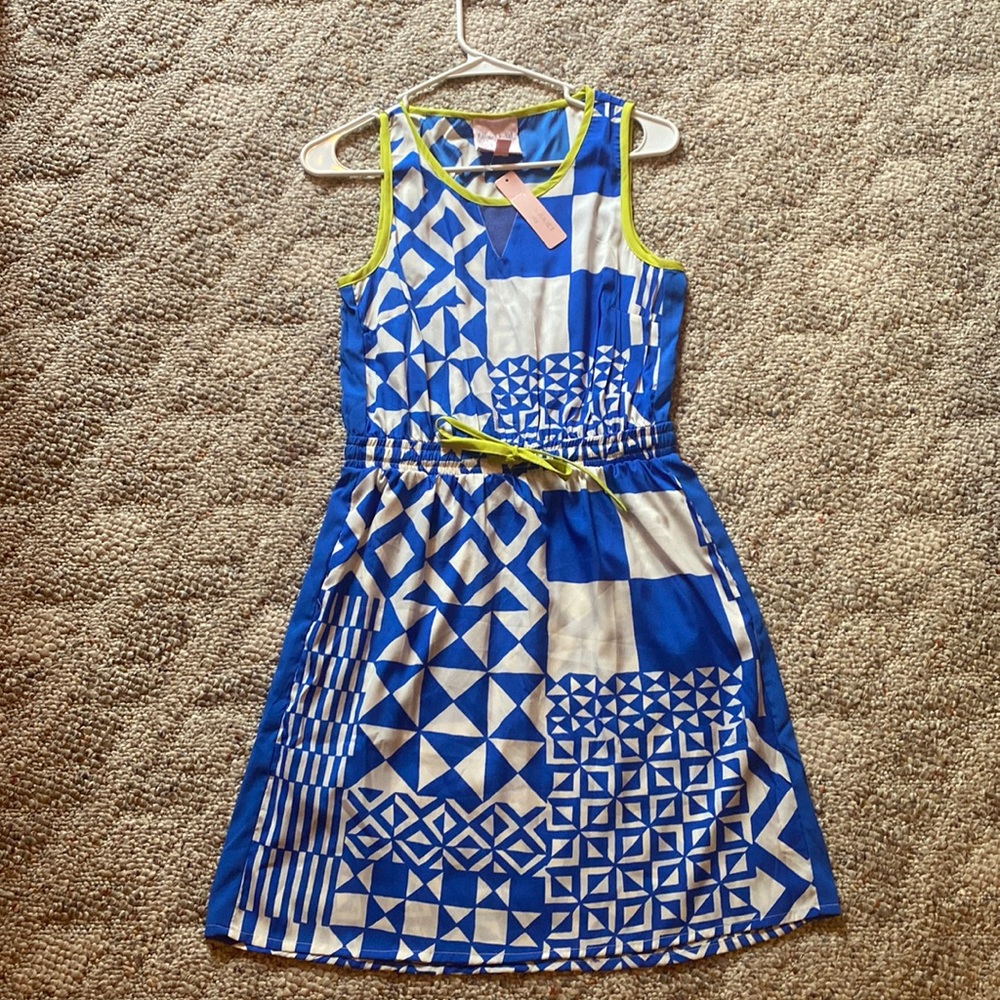 Blue/white dress with green details. New with tags! Size medium